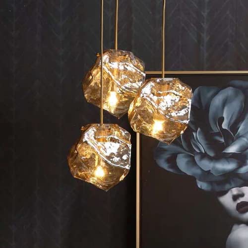 Mgjxtwg Post Modern Ice Cube Hanging Lamps Creative Amber Irregular Glass Pendant Lights Decor Dining Room Chandelier For Kitchen Fixtures Living Room Pendant Luminaire #TOP2