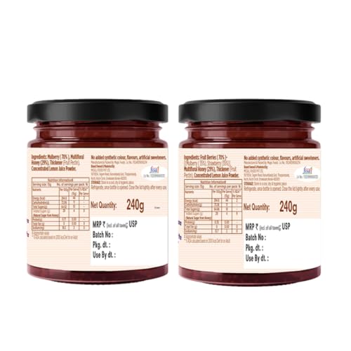 Image of Eatopia Sugar Free Mixed Berry & Mulberry Honey Jam | 100% Pure & Natural | Healthy Jam for Kids & Adults | No Added Flavours & Preservatives | 70% Real Fruits | Sweetness from Real Fruits & Honey | 240g Each | Pack of 2 | 480g