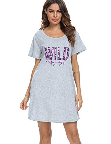 ENJOYNIGHT Womens Cotton Sleepwear Short Sleeves Print Sleepshirt Sleep Tee (Wild, Large-X-Large)