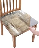 LiDU Brown Seat Covers for Dining Room Chairs Set of 4, Modern Geometric Grey Chair Slipcovers Prote
