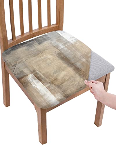 Lidu Brown Seat Covers For Dining Room Chairs Set Of 4, Modern Geometric Grey Chair Slipcovers Protector, Oil Painting Abstract Art Stretch Chair Covers Removable Cushion Cover For Kitchen Banquet #TOP3
