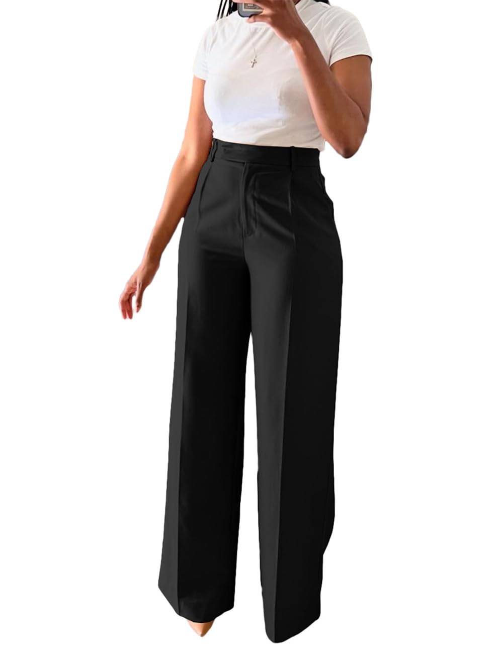 Black Wide Leg Dress Pants for Women Long Loose Fit Straight Leg Dress Pants Womens Pant High Waisted