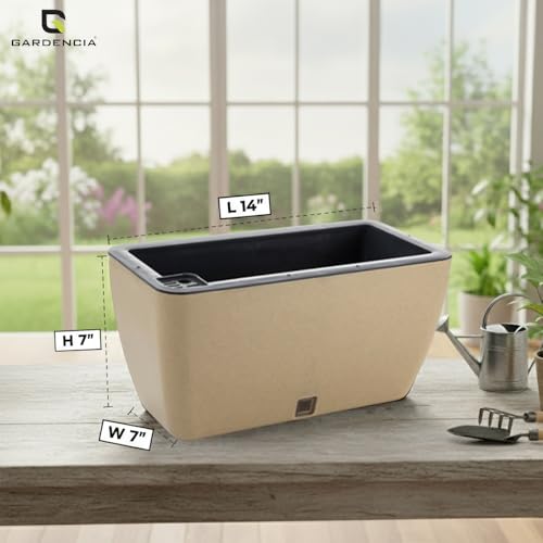 Image of GARDENCIA Self Watering Flower Pots for Outdoor Indoor Gardening /Rectangle Big Plant Pot with Polypropylene UV Material /Decorative Modern Gamla (Recta Big Stone Gold, Pack of 4)