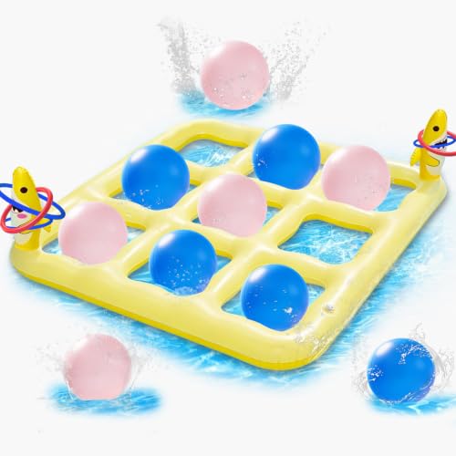 JOMBY 2-in-1 Giant Pool Tic Tac Toe Game - Pool Toys Games Set with 10 Balls & 6 Rings, Inflatable Outdoor Yard Games for Kids Adults Family, for Adults Teens Kids 2-10 Players
