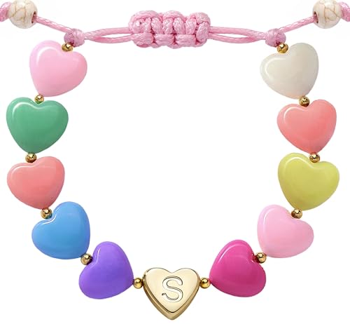 WomenGifts Initial Heart Bracelets for Girls Women – Cute Little Girls Letter A-Z Charm Bracelet, Personalized Happy 3-18 Years Old Birthday Gift for Sisters, Teens & Her, Adjustable Gold Jewelry