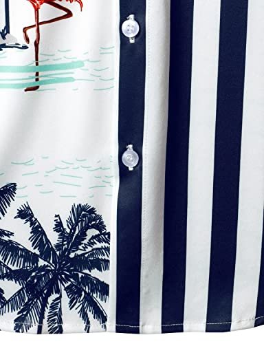 Jogal Mens Flower Flamingo Hawaiian Shirts Short Sleeve Button Down Beach Shirt Navy White X-Large #TOP5