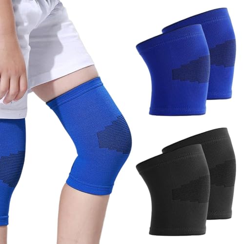 Miiqxx Kids Knee Support 2 Pairs Childs Knee Support Knee Protectors for Kids Knees Compression Sleeves for Volleyball Basketball Gymnastics Sports for Leg Circumference of 26-30 cm(Blue Black M)