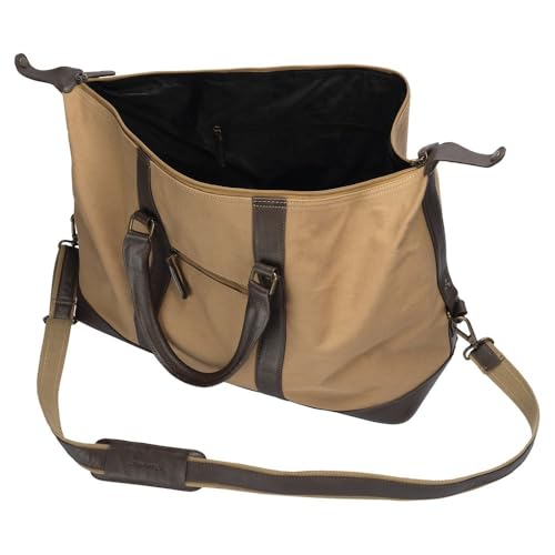 Schneiders Heritage Canvas and Leather Duffle Bag for Horse Show and Barn Trips | Large Capacity | Heavy 14oz Canvas | Antiqued Bronze Hardware | Adjustable Leather Shoulder Strap | Color Tan4