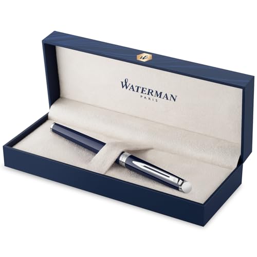 Waterman Hémisphère Stylo plume | Laqué bleu | Capuchon biseauté | Plume moyenne en acier inoxydable | Encre bleue | Écrin