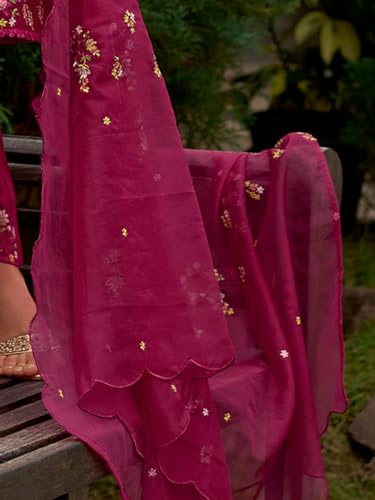 Image of INDO ERA Women's Straight Cotton Blend Floral Embroidered Kurta & Pant with Dupatta Set
