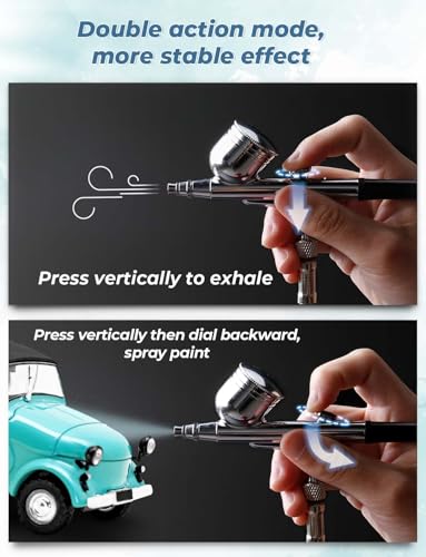 Oasser Aerograaf Set met Aerograaf Compressor Double Action 36 PSI mondstuk 0,2 0,3 0,5 mm voor Nail, Schilderen, Modelisme, Tatoeage, Make-up, Taarten, Blauw - Afbeelding 3