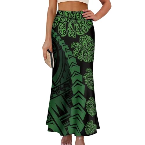 Polynesian Tribal Tatau Pattern Women Summer High Waisted Long Skirts Party Long Flare Maxi Zipper Elegant Skirt
