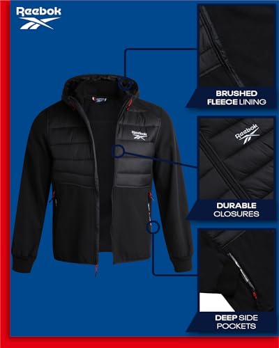 Image of Reebok Men's Softshell Jacket - Lightweight Hooded Weather Resistant Jacket for Men with Nylon Quilted Chest (S-XXL)