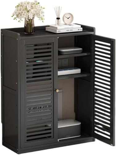 Hrzisda スリムでコンパクトな、放熱性に 扉付き木製ルーター収納ボックス。スタイリッシュで通気性に優れ、配線を隠蔽。多層構造。オフィス、リビング、玄関など、様々な場所で活躍します。スマホスタンド、Wi-Fi収納ラック、パンチフリー設置などにも最適です