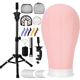 Yofuly Canvas Wig Head Set, 22 Inch Wig Stand Tripod with Mannequin Head, Canvas Block Head Wig Stan