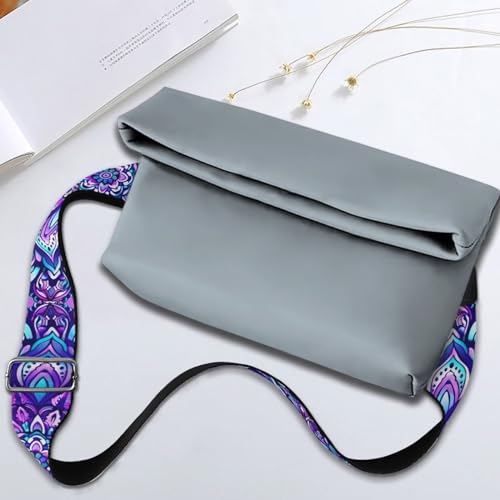 Image of Wide Bag Straps Replacement Crossbody Purple Flower Guitar Straps for Handbags /Purses /Messenger /Duffel Bags Backpack Straps Boho Replacement Adjustable Length from 30 inch to 50.3 inch