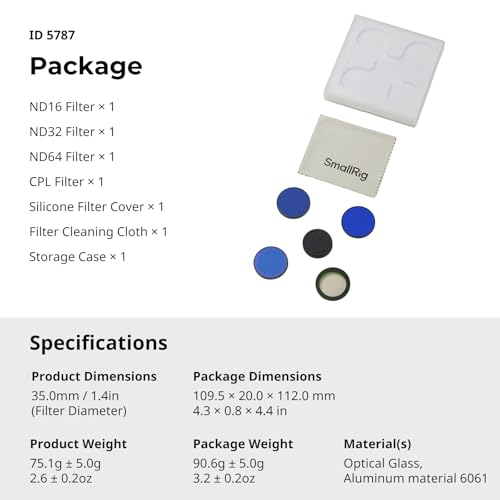 Image of SmallRig Nano Filter Kit Only for DJI Osmo Nano, Includes CPL Polarizing Filter, ND16, ND32, and ND64 Filters