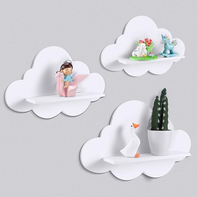 Wall Mounted Cloud Shaped Shelves Decorative Floating Shelves for Kids Room or Nursery Cute White Cloud Wall Shelf Display with Figurines Toys and Plant Holder-image-4
