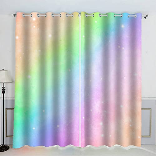 AKATIE Gardinen Regenbogen Ösenvorhang Schallschutz Polyester Vorhang Funkelnd Mädchen Jungs Jugendzimmer Wohnzimmer Schlafzimmer 2 Stücks (200x200 cm)