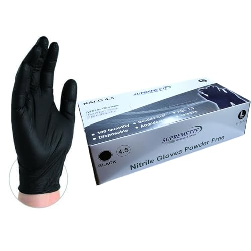 Extra Strong 4.5 mil Thick Heavy Duty Black Nitrile Powder & Latex Free Disposable Gloves Tattoo Mechanic (Box of 100, Mutliple Sizes) (Small)