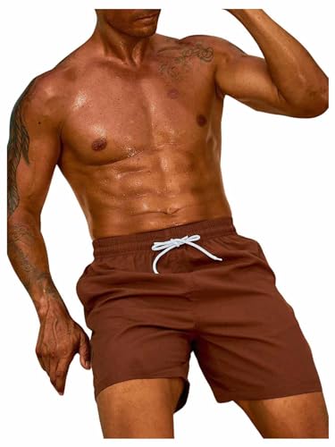 SweatyRocks Men's Drawstring Waist Swim Trunks Solid Bathing Suits Shorts with Pockets4