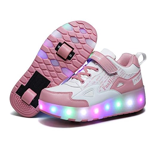 Aizeroth USB Recargar Skateboarding Zapatos Luces LED Coloridos Parpadeante Zapatos de Skate Rueda Doble Zapatillas Calzado Deportes de Exterior Gimnástico Sneakers Regalo de cumpleaños para niños