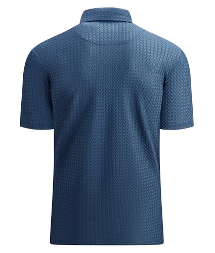 Alex Vando Mens Bubble Jacquard Polo Shirt Super Stretch Short Sleeve Polo Shirts for Men