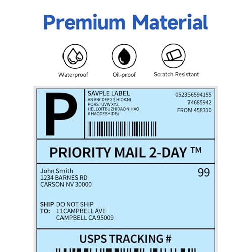 Image of Phomemo 4X6'' Thermal Shipping Label - Pack of 100 4x6 Fan-Fold Label for Shipping Labels, Address, Mail, Product Logo Labels, Commercial Grade, Blue