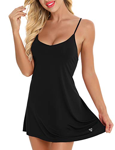 RSLOVE Womens Nightwear Babydoll Lingerie Nightgown Full Slip Sling Lounge Dress Sexy Sleepwear Black XXL