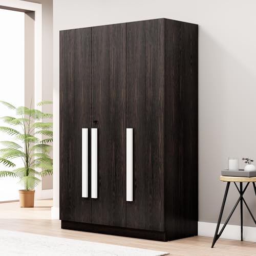 Image of Bniture 3 Door Wardrobe for Bedroom with Lockable Door & Hanging Space | Almirah for Clothes with Elevated Bottom Base | Wardrobe for Storage Cupboard | 3 Years Warranty (Flower Wenge, 3 Door)