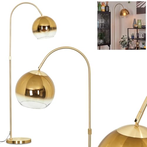 Lampada da terra Koyoto, lampada da terra metallo/vetro in ottone/oro/trasparente, lampada in design retrò/vintage/industriale con paralume in vetro (Ø 25 cm) e interruttore a pedale, E27, senza