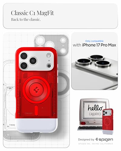 Coque iPhone 17 Pro Max Spigen Classic C1 MagFit rétro rubis rigide MagSafe
