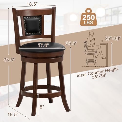 Butacos giratorios GIANTEX, set de 4 unidades, altura de barra 25,5 pulgadas, respaldo ergonómico, asiento acolchado suave, patas de madera de caucho, reposapiés, sin brazos, para cocina, comedor y pub miniatura 3