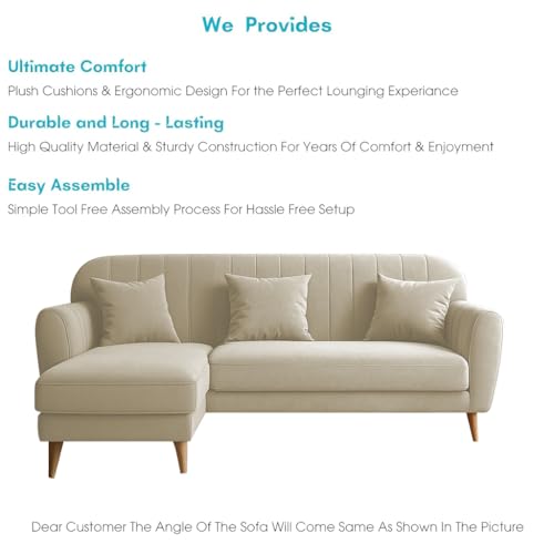 Image of Atticus LHS 4 Seater L Shape Sofa Set for Living Room (Cream Fabric) Premium Fabric Sofa Set