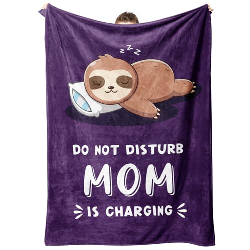 Funny Gifts for Mom Mom is Charging Sloth Blanket Birthday Gifts for Moms from Daughter Son Moms Gift for Christmas Soft Sloth Throws Blanket for Mother 60 x 50