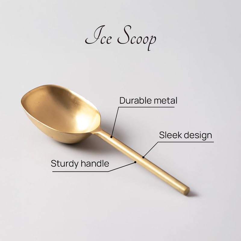 Image of Nestroots Stainless Steel Ice Scoop | Shiny Gold Bar Tool for Ice Handling, Serving & Kitchen Use | Multipurpose Scoop for Home Bars & Parties