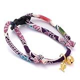 ぽぽねこ 丸紐猫首輪 セーフティバックル・鈴付き・日本製・ハゲにくい (桜かのこ 紫色)