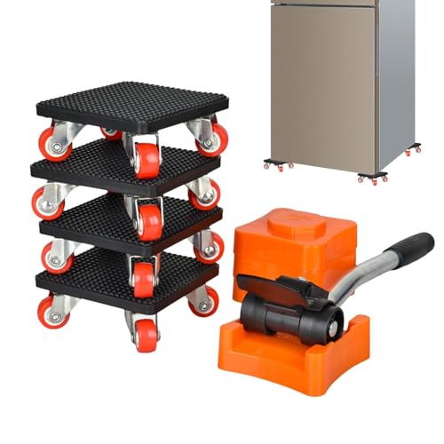 Movimentatore per mobili a 4 ruote con sollevatore, set di attrezzi per sollevamento mobili, rotazione a 360°, per spostare facilmente mobili pesanti per mobili, elettrodomestici, frigoriferi