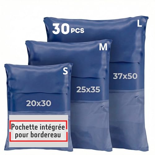 Pack de 30 Pochettes d'Envoi Colis Vinted - Enveloppes Plastique d'Expédition Résistantes, Auto-Adhésives, Opaques pour Vêtements, Chaussures, Livres - Pack de 30, Idéales pour Vinted (Bleu)