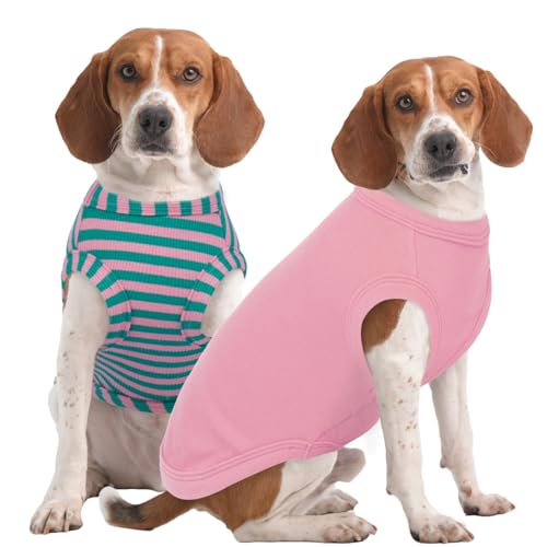 IECOii 2 Pack Dog T-Shirts,Stretchy & Comfortable Pet Summer Tank Top Clothes,Fade-Resistant, Easy to Put On – Machine Washable Tshirts for Medium B