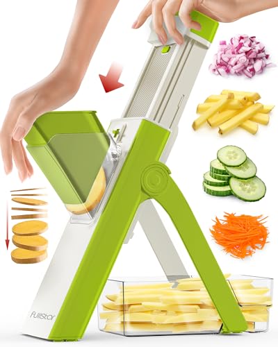 Fullstar Safer - Cortador de mandolina para cocina, cortador de pepino, patatas, verduras en juliana y picador de alimentos (4 en 1, blanco y verde)