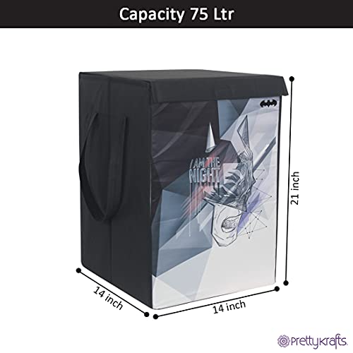 Image of PrettyKrafts 75 L Non Woven Batman Rectangular Foldable Large Laundry Bag /Basket With Lid & Handles, Freestanding Clothes Storage Organizer for Bedroom (36x36x53cm, Black, Set of 1)