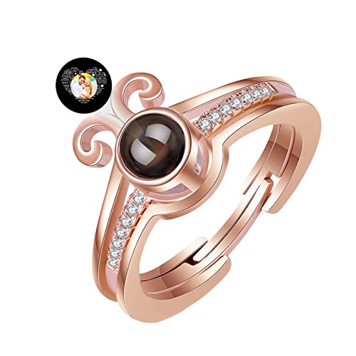 100 idiomas I Love You Ring Anillo de proyección fotográfico personalizado Joyas personalizadas para amantes de las mujeres(Oro rosa - Estilo D Ajustable) Cover