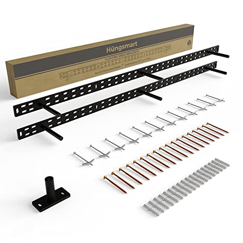 Set Of 2 Floating Shelf Brackets 38 Inch Multiple Mounting Location Hit 3 Studs Heavy Duty Perfect Bracket For Long Shelf/Hidden Wall Shelves Support Hardware Kitchen/Living Room/Office (6 Inch Rods) #TOP6