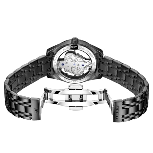 Image of OLEVS Mens Watch Luxury Skeleton Stainless Steel Fashion Wrist Watch Business Dress Analog Date Waterproof Luminous Gift Watch for Male