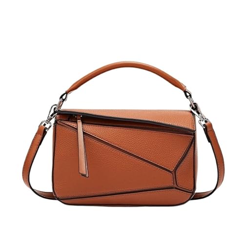 Bolso de mano geométrico gran capacidad, bandolera piel sintética suave con estampado, ideal for otoño e invierno(Brown)