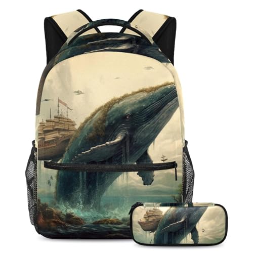 Sac à dos bleu antique baleine pour les sorties scolaires et les voyages des adolescents