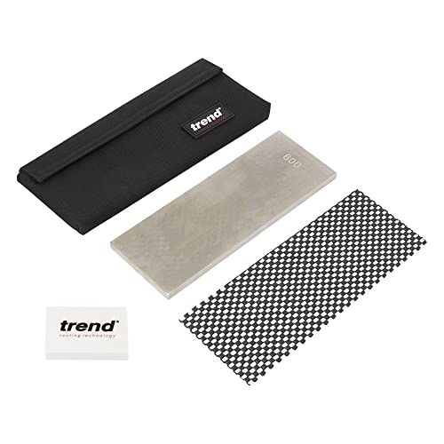 Image of Trend 8-Inch Diamond Sharpening & Flattening Stone, Double Sided (180 /600 Grit) Bench Stone with Pouch, Cleaning Block & Non-Slip Mat, DWS /CP8 /FX