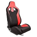 AUTO-STYLE Sportsitze 'MR' - Schwarz Kunstleder + Rot Pine Textil - Doppelseitig Verstellbare Rückenlehne - inkl. Laufschienen