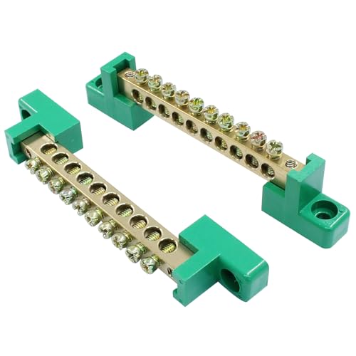 Bonsicoky 2 Pack Brass Terminal Bus Bar 10 Positions Screw Terminal Grounding Strip Block - Reliable...